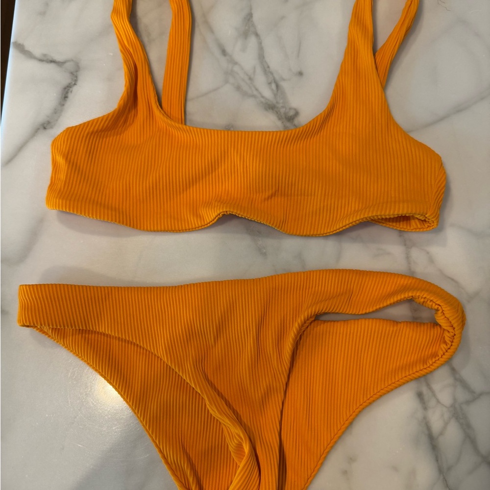 Beach Riot Vibrant Orange Ribbed Bikini Set size small